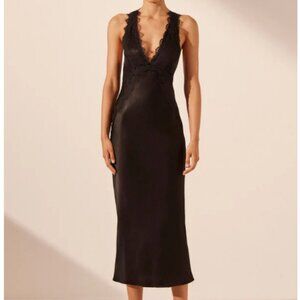 SHONA JOY Camille lace cross back midi dress - black